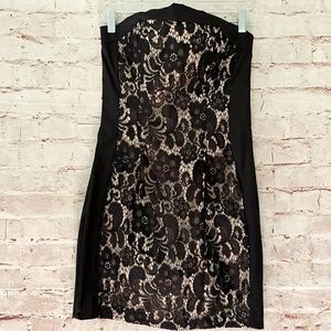 Caché vintage strapless Bodycon lace satin party dress mini